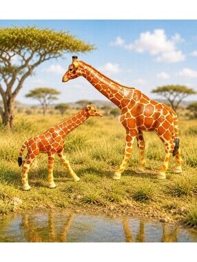 Schleich 2003 Set Of 2 Giraffe Female & Calf Wild Life Figurines #14750 #14751